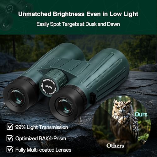 18x56 UHD Binoculars for Adults High Powered with Upgraded Phone Adapter, Wide Field of View Binoculars with Clear Low Light Vision, Lightweight Waterproof Binocular for Bird Watching Travel Cruise Dark Green