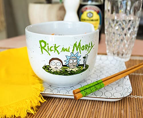 Rick and Morty Portal Japanese Ceramic Dinnerware Set | Includes 20-Ounce Ramen Noodle Bowl and Wooden Chopsticks | Asian Food Dish Set For Home & Kitchen | Adult Swim Cartoon Gifts and Collectibles