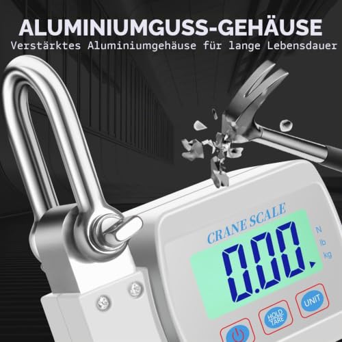 Digital Crane Scale for Heavy Loads - With LCD Display, Maximum Load Capacity 1100 lbs/500 kg, High Precision Sensor, Tare and Unit Switching Function for Agriculture, Hunting, Warehousing and Construction