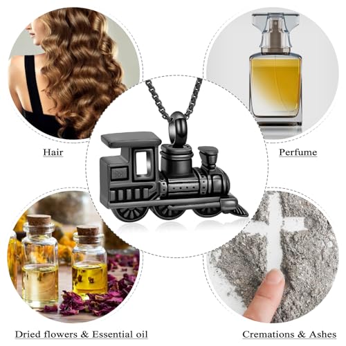 Oinsi Stainless Steel Mini Train Cremation Jewelry For Ashes Memorial Urn Necklace Keepsake Urn Pendant For Loved Ones Black