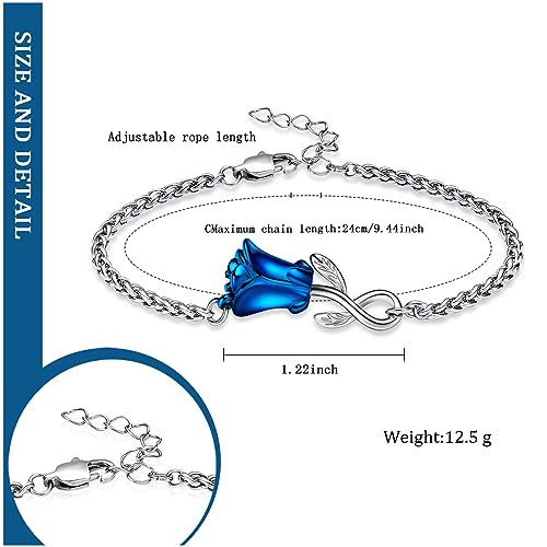 Rose Flower Ashes Bracelet for Women Cremation Memorial Jewelry Blue