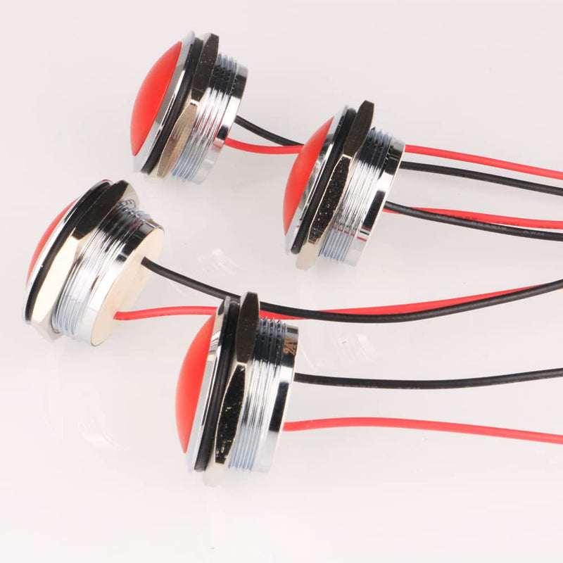 Gebildet 4pcs AC/DC 12-24V 20mA Energy Saving Indicator Metal Indicator Lamp Waterproof Signal Lamp Hole Size 22 mm Red LED (Spherical Surface Head) Red (Ac/Dc 12-24v)