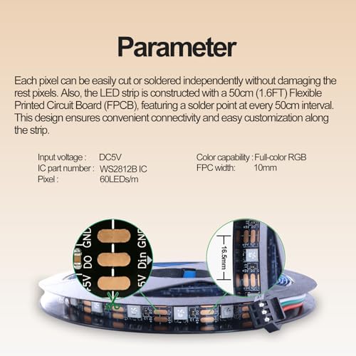 WS2812B RGB LED Strip Light-KA001 5M/16.4FT APP Remote Control for Bambu Lab X1/P1P/P2S/H2D 3D Printer Accessories MakerWorld Models Lamp 300 LEDs Ideal DIY 3D Print Valentine's Day Gift