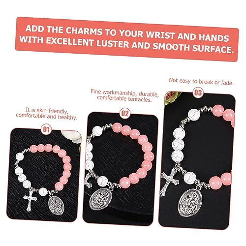 Veemoon Cross Pendant Bracelet Beaded Bracelet Religious Cross Design for Women's Daily Wear Spiritual Occasions Crafted Care