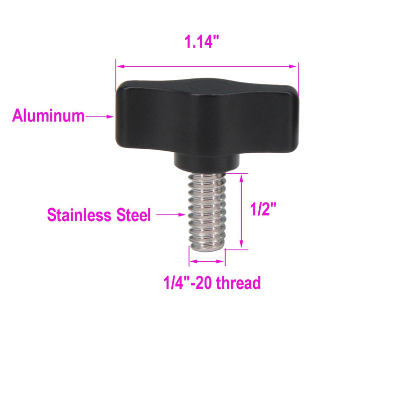 [Australia - AusPower] - 4pcs 1/4"-20 x 1/2" Thumb Screw Stainless Steel Standard/Coarse Thread Black Aluminum Knob 1/2" 
