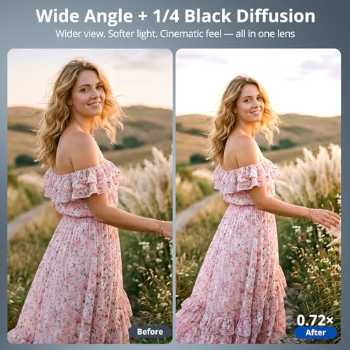 2-Pack Magnetic Wide Angle Lens & Black Diffusion 1/4 Filter Set Black Diffusion 1/4+Wide Angle