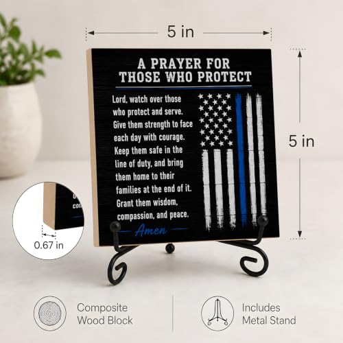 5x5 Prayer For Those Who Protect Wood Sign with Iron Stand Wooden15