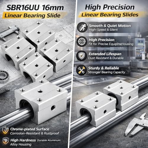 4Pcs SBR16UU 16mm Aluminum Linear Bearings Open Type Linear Motion Ball Bearing Slide Block for CNC Machines and Precision Equipment