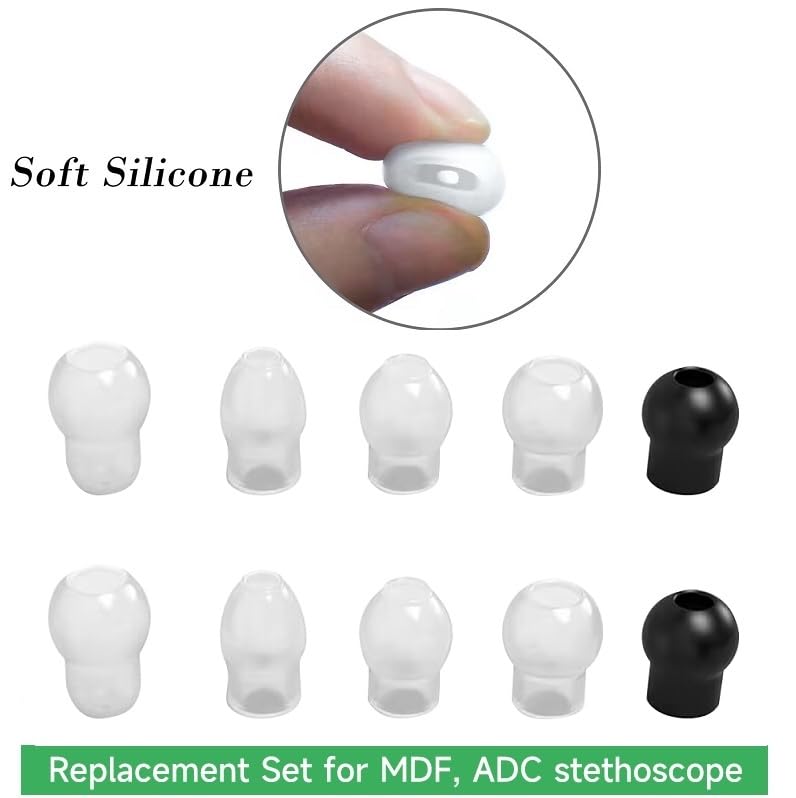 [Australia - AusPower] - 5 Pairs 3 Sizes(S/M/L) MDF Stethoscope Ear Tip Pieces Earplug Replacement Parts, Soft Silicone Prestige ADC Stethoscope Eartip Earbuds Spare Part, Bonus 2Pcs Ear Bud Cover for Littmann Stethoscope 