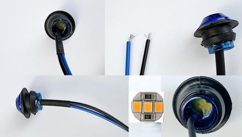 [Australia - AusPower] - 50pcs 3/4 side marker lights Blue Clearance Lamp Small Round Amber LED Side Marker Indicator Turn Signal Light Truck Trailer Bus Marine RV Automobiles Flatbed with heat shrink butt connectors 50pcs 