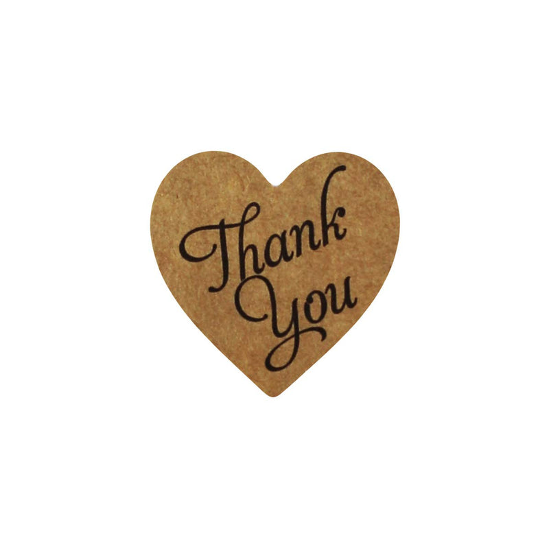 Thank You Stickers Heart Shape Natural Kraft Labels 1 Inch Hearts Small Roll 50 Adhesive Stickers