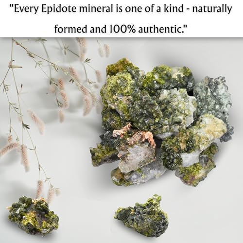 Amazing Gemstone Epidote Crystals and Healing Stones Mineral Specimen - Premium Semi Precious Gem Stones for Spiritual Growth - Geode Cluster for Meditation,Chakra Balance,and Energy Enhancement (M) Medium