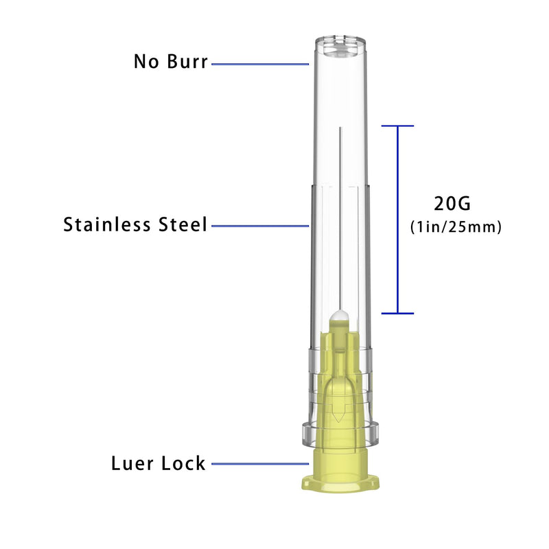 [Australia - AusPower] - 20 Gauge 1 inch Needle (100Pack) Luer Lock Industrial Dispensing Accessories, Individual Package 20Ga-1 inch 