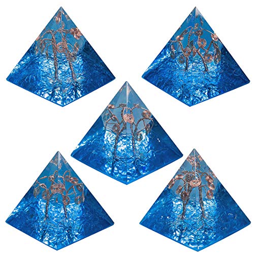 Rockcloud Navy Blue Healing Crystal Copper Wire Orgone Pyramid Stone Copper Wire + Rock Crystal Stone