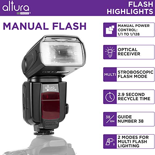 Altura Photo Camera Flash with LCD Display, Universal Speedlite for DSLR