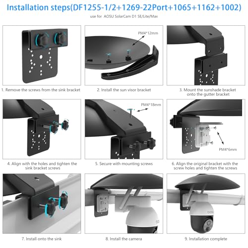 HOLACA Universal PTZ Camera Gutter Mount and Sun Rain Shade Cover for AOSU ANSQUE Eufy SEHMUA Tapo Cinnado Reolink Security Cameras, Shield Compatible with PTZ Cameras