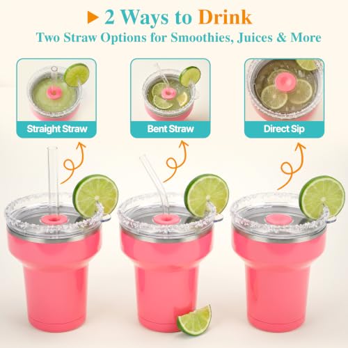 Tronco 16oz Margarita Tumbler, Insulated Cocktail Cup, Lid & Straw - 2 Pack PeaGreen/Purple 16 Ounces