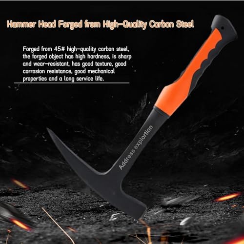 Geological Hammer 800g TPR Coated Handle Pointed Tip Hammers Multifunctional Geology Hand Tools for Mineral Exploration Investigation