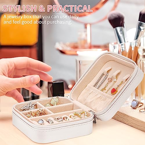 Leezmark 8 Pcs Jewelry Travel Case, Bridesmaid Gifts Set Of 8, Velvet Portable Jewelry Travel Organizer Small Bridesmaid Proposal Gifts Box Mini Storage Organizer Box, Beige-white White