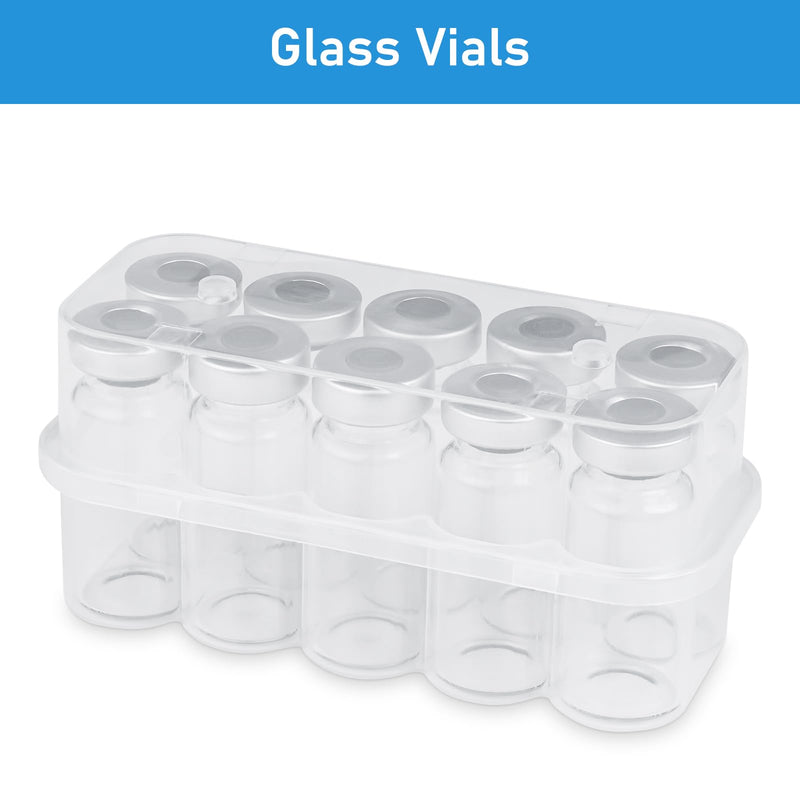 10ml Glass Vials for Injection, with Self Healing Injection Port, Transparent Sealed, Empty Vials for Injection (50, 10ml) 50
