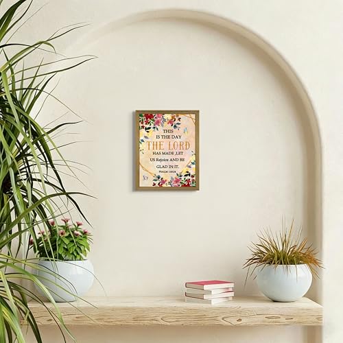 Framed Bible Canvas Wall Art, Christian Wall Decor Oil Paintings, Psalm 118:24 Floral Poster Prints Painting for Living Room Bedroom Office Church Home 12x16 Inch Jesus-H Framed 16"L x 12"W