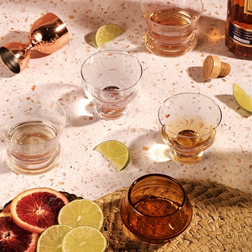 Viski Mezcal Glasses Set of 2 - Premium Crystal Clear Tequila Glass, Stemless Heavy Base Mezcal Cocktail Glasses, Liquor Glass Gift Set, 6 oz
