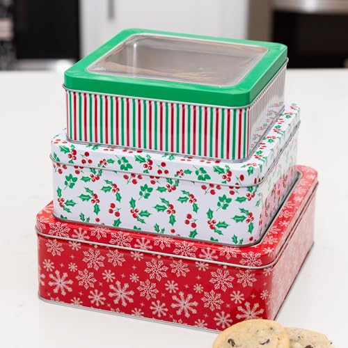 Steel Mill & Co. Square Tin Cookie Set of 3, Snowflake