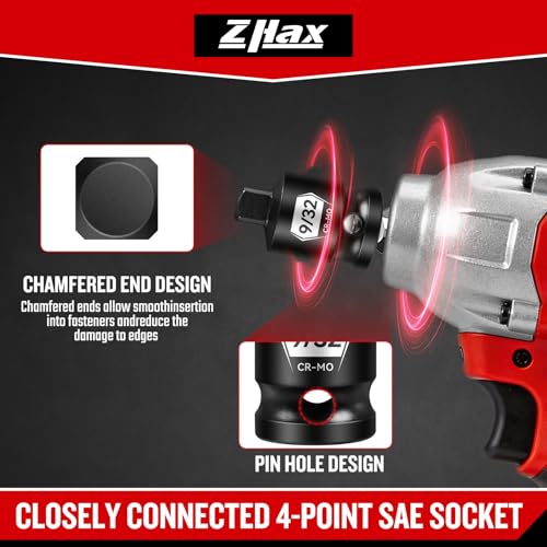 Zhax 12-piece 3/8-inch drive impact SAE pipe plug socket set with chamfered square sockets in Cr-Mo steel