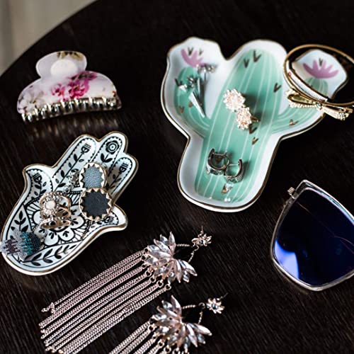 Jewelry Trinket Ring Dish Ceramic Hamsa Evil Eye Hand of Fatima Holder Key Ashtary Trinket Plate Bowl Small Boho Home Decorative Cute Decor Jewelry Tray Dish Gift Mom Brithday