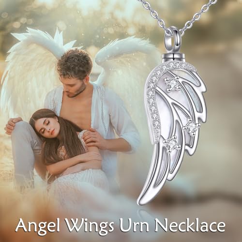ONEFINITY Urn Necklace for Ashes 925 Sterling Silver Ashes Pendant Necklace Keepsake Cremation Memorial Jewellery Gift for Women Men angel wing