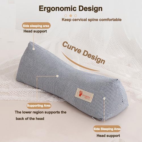 Neck & Cervical Pillows Buckwheat Pillow ，Neck Support Pillow Cervical Neck Roll Bolster Pillow，Neck Pain Relief for Back and Side Sleepers Round Pillows (Gray) Gray