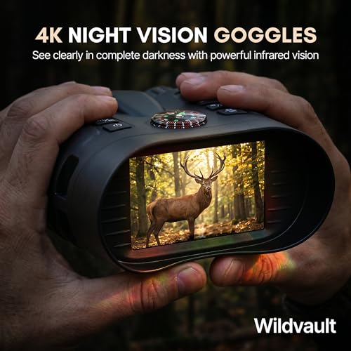 4K Night Vision Goggles for Adults, Night Vision Binoculars with 10X Optical Zoom 3-Inch HD Screen, for Hunting Wildlife Observation Security, Auto-Focus, Infrared, Waterproof.
