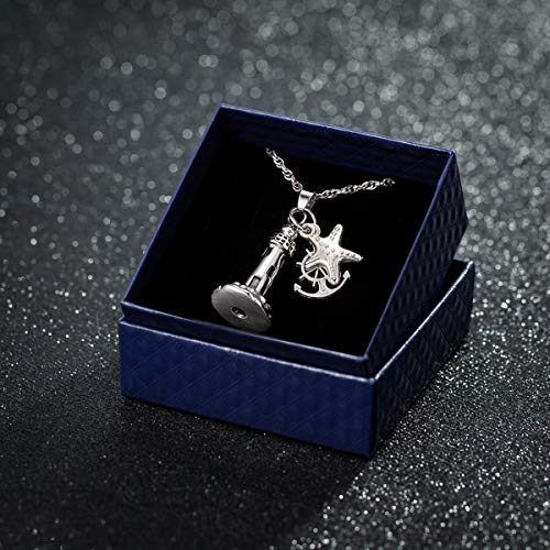 Gredstar Lighthouse Urn Necklace for Ashes, Ocean Memorial Pendant Lighthouse + Anchor + Starfish