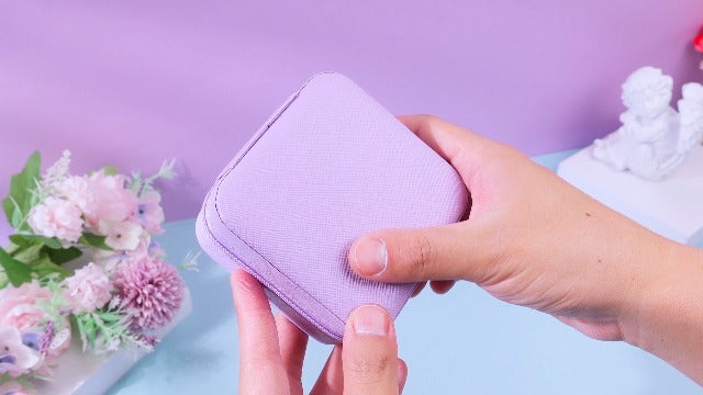 Hillban Bridesmaid Gifts Jewelry Box with Mirror, PU Leather Small Travel Jewelry Case Organizer Storage for Women Girls Light Purple 6