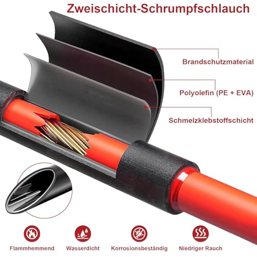 3:1 Heat Shrink Tube Set with Adhesive, 270 Pieces Heat Shrink Tubing Waterproof Black and Red, Diameter 1.6-9.5 mm for Electrical Insulation, Cable Repair and Cable Bundling