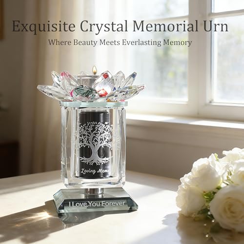 Contid small urns for human ashes,Cremation Keepsake Photo Urn Rotatable Crystal Mini Candle Urns for Ashes Keepsake Decorative Engraving Tree of Life Urn Remember Your Love One Lost