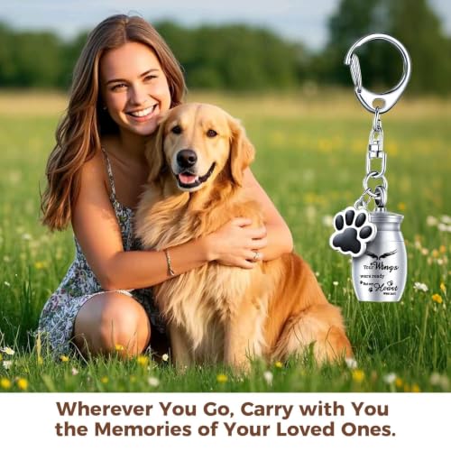 Memorial Urn Keychain, Pet Ashes Keyring - Stainless Steel Cremation Ashes Holder for Dogs, Cats & Small Pets for Ashes & Hair, Best Friend Dog Ashes Silver+black
