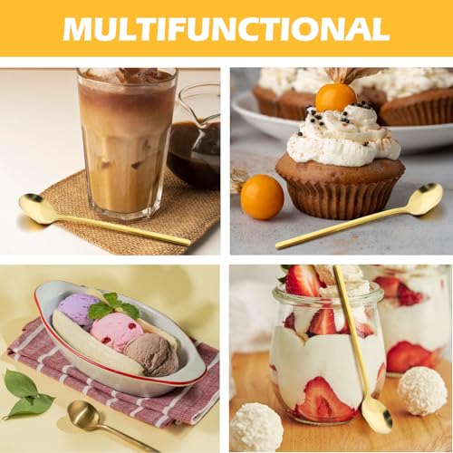 50 Pcs Gold Stainless Steel Espresso Spoons, 5.12 Inch Golden Coffee Spoons, Gold Long Handle Espresso Spoon Stirring Spoon for Coffee, Ice Tea, Sugar, Dessert, Cake, Ice Cream