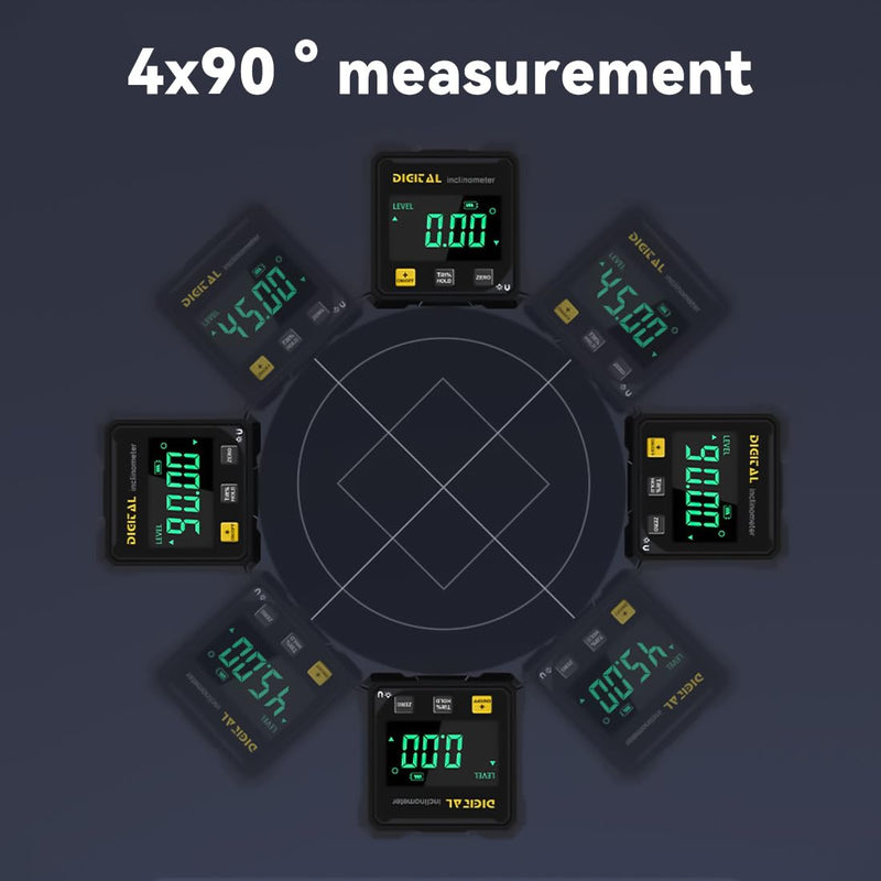 [Australia - AusPower] - 4-Side Magnetic Digital Angle Gauge, Cube Inclinometer with Backlight, Rechargeable Digital Angle Finder with LCD Display, Table Saw Miter Protractor, Woodworking Measuring Tool 