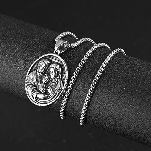 HZMAN Stainless Steel St Joseph/Mary/Jesus Necklace for Men Women Christian Medal Amulet Pendant Jewelry Gift Silver