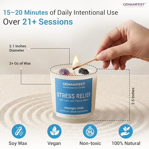Stress Relief Manifestation Crystals Scented Soy Candle Stress Relief