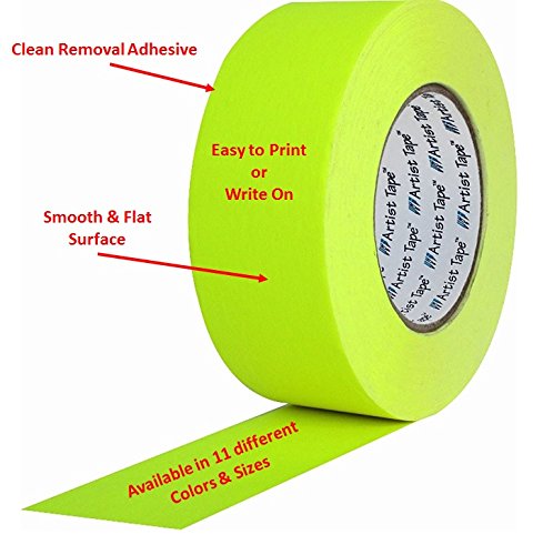 ProTapes Artist Tape Flatback Printable Paper Board or Console Tape, 60 yds Length x 1" Width, Fluorescent Yellow (Pack of 1)