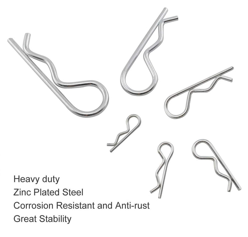 [Australia - AusPower] - 25 Pcs R Shaped Spring Cotter Pins Fastener Assortment Kit, Zinc Plated Steel Retaining Hair Pin for Hitch Pin Lock System - 5 Sizes 