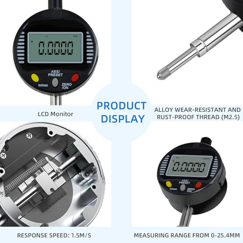 KWTAJIEQC digital dial gauge with 25.4mm range and 0.01mm accuracy for CNC, 3D printing, and auto repair