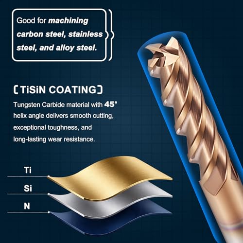 Workkyma carbide square nose end mill, 11/32-inch diameter, 4 flute, 3/8-inch shank, 7/8-inch cutting length