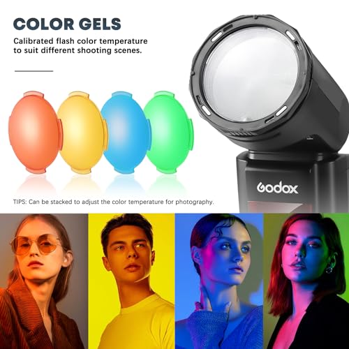 TR-09 Magnetic Flash Accessories Kit for Godox V1/V1 Mid/V100/AD100/AD200 Round Head Speedlite Flashes, Flash Diffuser Kit Includes Dome Diffuser, Diffuser Panel, Barndoor, Honeycomb Grid TR-09