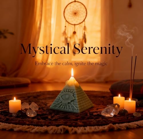 Pyramid Shape Healing Scented Candle,Eye of Providence Purify Spiritual Soy Wax Essential Oil Chakra Aroma Candle for Wedding Anniversaries Birthday Holiday Gift,Prefect for Meditation Relief-Blue
