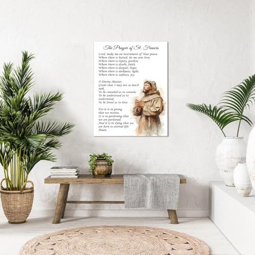 Bmotaso Prayer of St. Francis Quote Canvas Wall Art Saint Francis Peace Poster Painting Inspirational Print Christian Decor Gifts Ready to Hang for Home Bedroom Living Room Decor 12 * 18 Inch 18"L x 12"W
