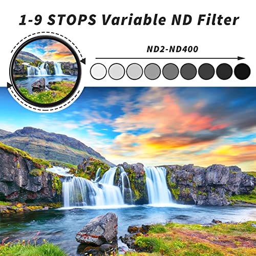 GREEN.L 62mm Variable ND Filter, Ultra Slim ND2 to ND400 (1-9 Stops) Adjustable Neutral Density Filter for Camera Lens