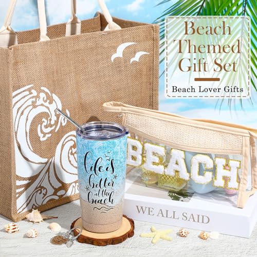 6 Pcs Beach Gifts Set for Women Bag Tumbler Keychain, Classic